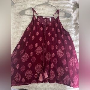 LUQ Rachell Tie Detail Adjustable Spaghetti Strap Halter Top - Dark Pink/Purple